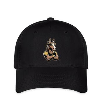 Pferd Maskottchen mit Sonnenbrille - Flexfit Cap - Schwarz - Vorne