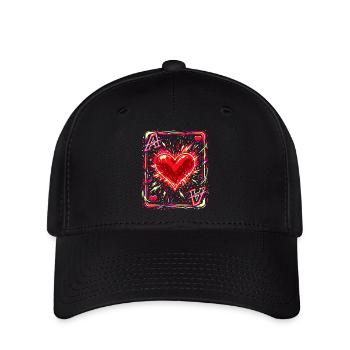 Herz Ass Spielkarte Kostüm Karneval Poker Lustig - Flexfit Cap - Schwarz - Vorne