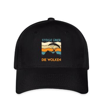 Gleitschirmflieger STEIGE ÜBER DIE WOLKEN Lustig - Flexfit Cap - Schwarz - Vorne