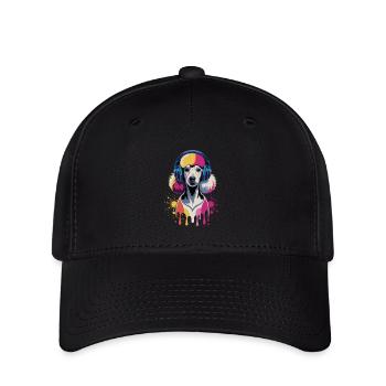 Caniche avec un casque - Casquette Flexfit - noir - Devant