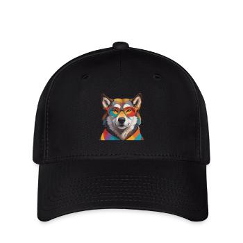 Wolf Cool mit Brille Bunt - Flexfit Cap - Schwarz - Vorne
