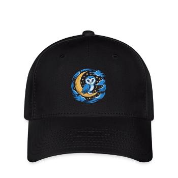 Eule Mond Sterne Nachthimmel - Flexfit Cap - Schwarz - Vorne