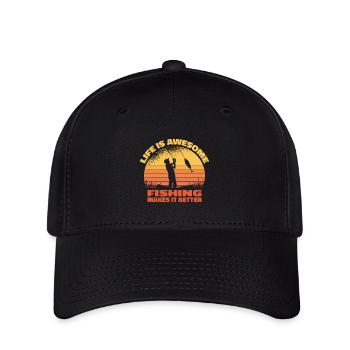 Life is awesome, fishing makes it better - Angler - Flexfit Cap - black - Front