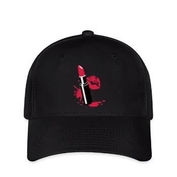 Lippenstift mit Kussmund - Flexfit Cap - Schwarz - Vorne