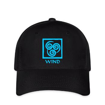 Symbole du texte bleu vent 'WIND' - Casquette Flexfit - noir - Devant