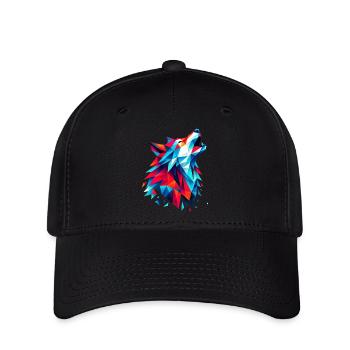 Geometric Wolf: Bunter Origami-Kunstdruck - Flexfit Cap - Schwarz - Vorne