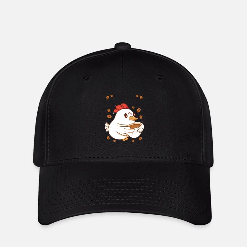 Kaffe Pause Koffein Huhn Frühstück Frühaufsteher - Flexfit Cap - Schwarz