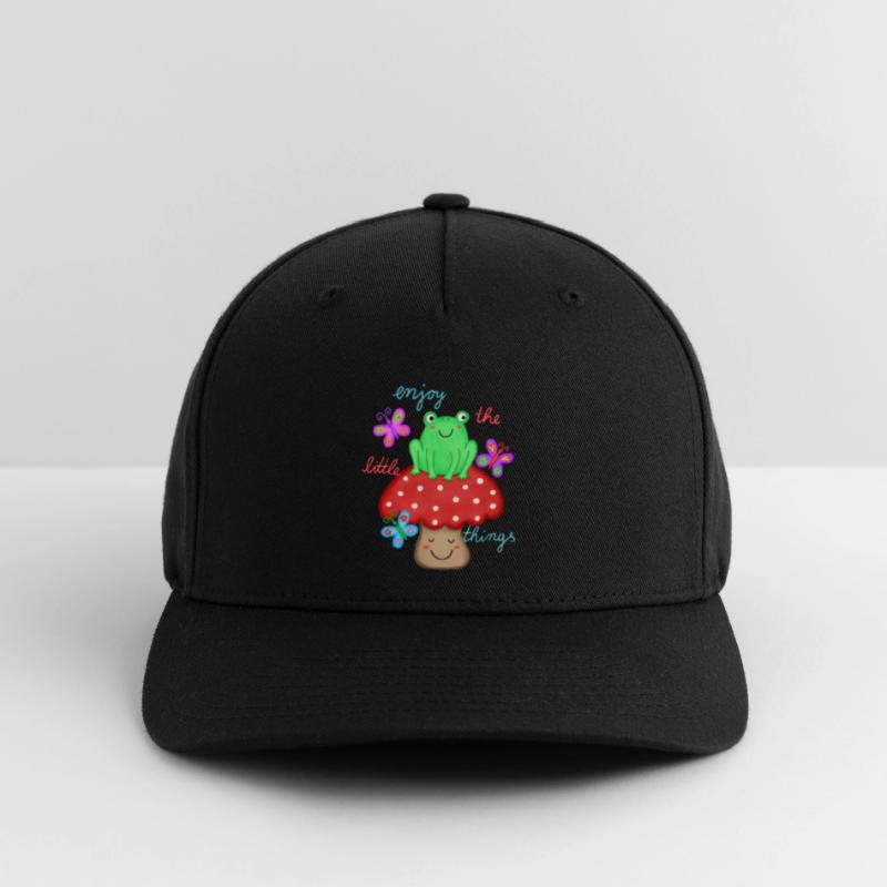 beautiful saying joy happiness frog on toadstool Flexfit Cap