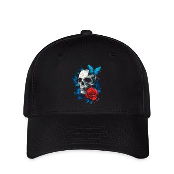 Skull Skull Butterfly Rose Flower - Flexfit Cap - black - Front