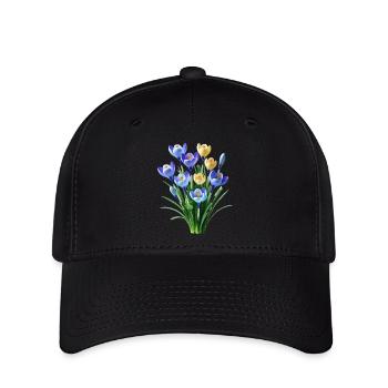 bleu jaune fleurs de crocus fleur de printemps floral - Casquette Flexfit - noir - Devant