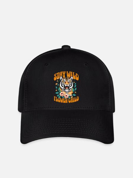 Tiger Shirt: Stay wild flower child. Boho Tshirt - Flexfit Cap - Schwarz