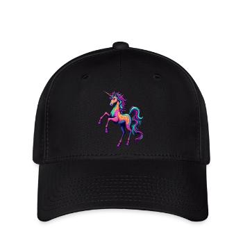 Psychedelisches Neon-Einhorn – Buntes Fantasy-Pferd - Flexfit Cap - Schwarz - Vorne