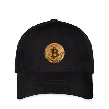 Bouton « BITCOIN » design, logo, autocollant, aimant - Casquette Flexfit - noir - Devant