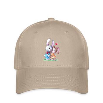 Couple de lapin de Pâques dessin animé mignon - Casquette Flexfit - kaki - Devant