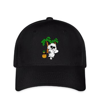 Sommermotiv weißer Pudel unter Palmen - Flexfit Cap - Schwarz - Vorne