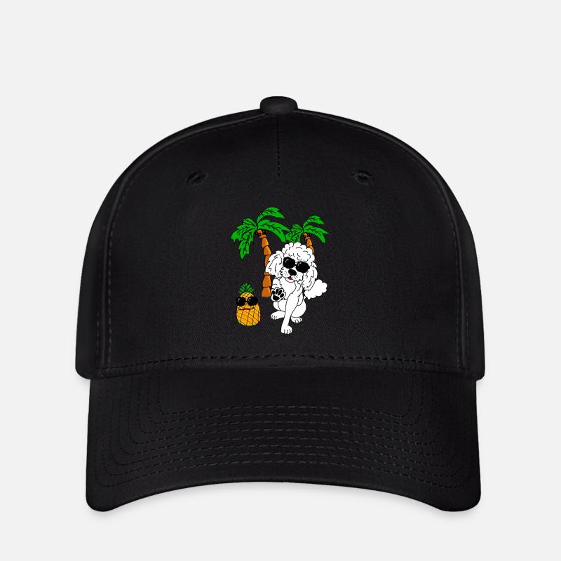 Summer motif white poodle under palm trees - Flexfit Cap - black