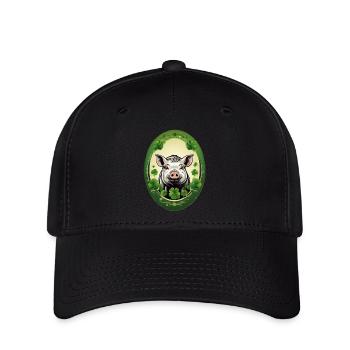 Glücksschwein mit Kleeblätter - Flexfit Cap - Schwarz - Vorne