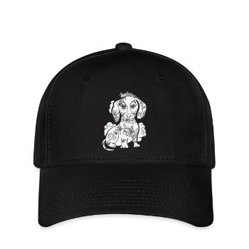 tätowierter Dackel mit Charakter - Flexfit Cap - Schwarz - Vorne