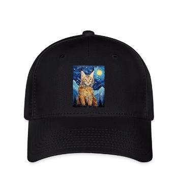 Lynx, Van Gogh, Starry Night, Animal, Big Cat - Flexfit Cap - black - Front