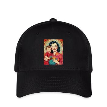 Mère avec enfant - Rétro des années 50 - Illustration - Casquette Flexfit - noir - Devant