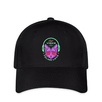 Cat Vibes Musik Katzendruck - Flexfit Cap - Schwarz - Vorne