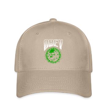 Obéir Illustration Crâne de virus vert gras - Casquette Flexfit - kaki - Devant