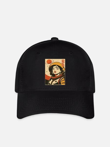 Astronautin Retro Weltraum Comic - Flexfit Cap - Schwarz