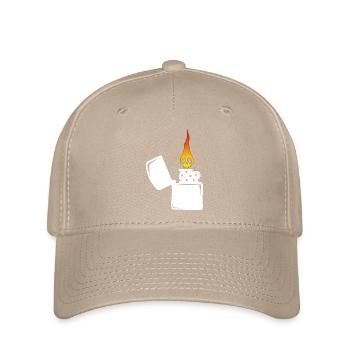 Flammenschädel und weißes Feuerzeug - Flexfit Cap - Khaki - Vorne