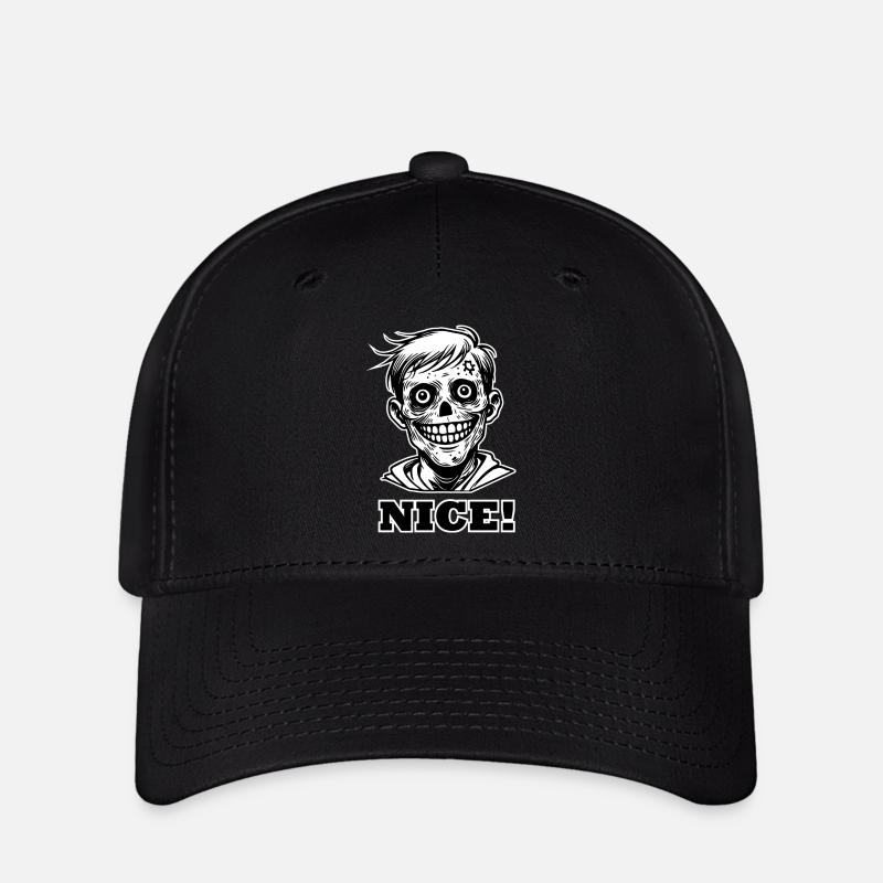 Smiling Zombie Illustration - "NICE" Design - Flexfit Cap - black
