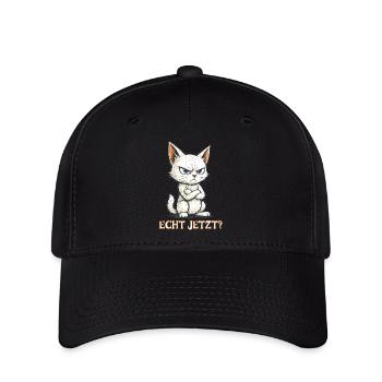 Böse Katze Shirt Lustiger Spruch: Echt jetzt? - Flexfit Cap - Schwarz - Vorne
