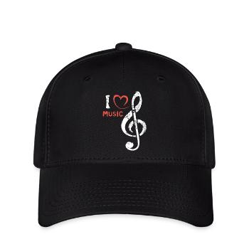 Notenschlüssel Herz Music - Musiker und Bands - Flexfit Cap - Schwarz - Vorne