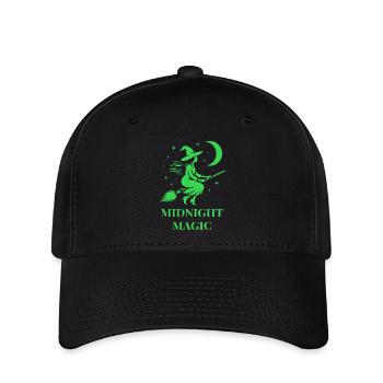 Sorcière volante la nuit avec la lune en vert - Casquette Flexfit - noir - Devant