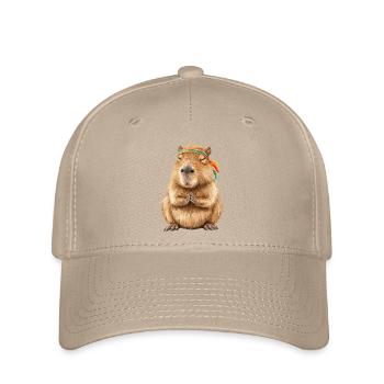 Capybara in Meditationspose mit Stirnband - Flexfit Cap - Khaki - Vorne