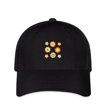 70er Jahre Blume Muster - Flexfit Cap - Schwarz - Vorne