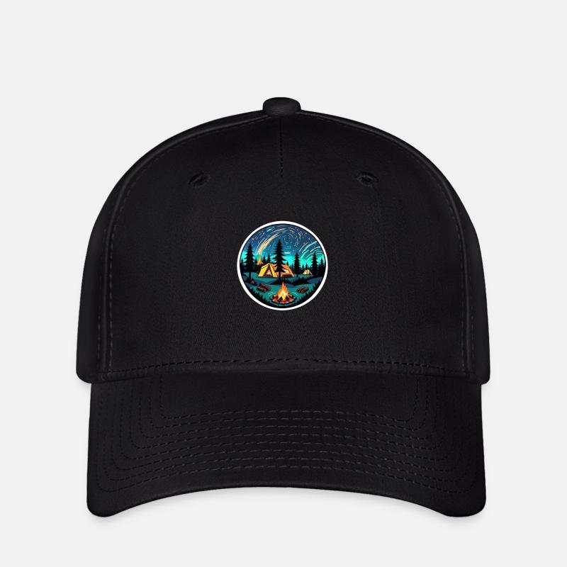 Camping, tent and campfire - Flexfit Cap - black
