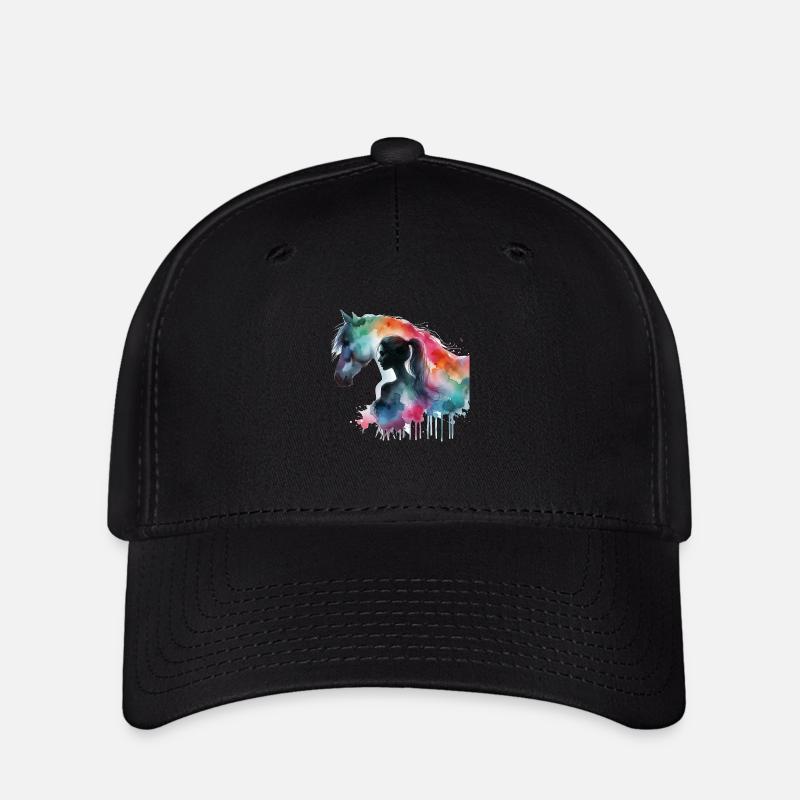 Femme à l’aquarelle de cheval - Casquette Flexfit - noir