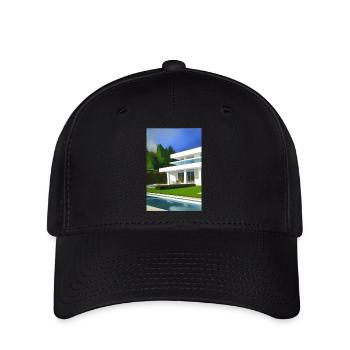 Weiße Villa mit Pool - Flexfit Cap - Schwarz - Vorne