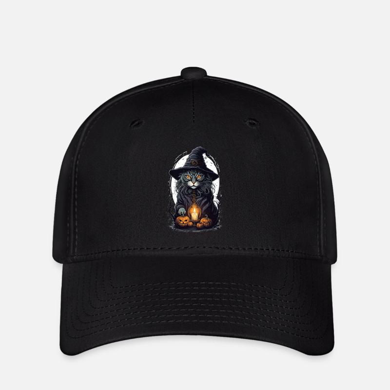 Halloween Katze - Flexfit Cap - Schwarz