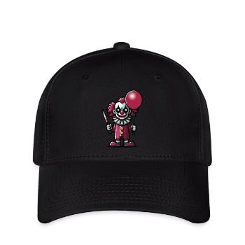Gruseliger Cartoon-Clown mit einem Messer und einem Luftballon - Flexfit Cap - Schwarz - Vorne