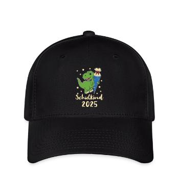 Schulkind 2025 Dino mit Zuckertüte - Flexfit Cap - Schwarz - Vorne
