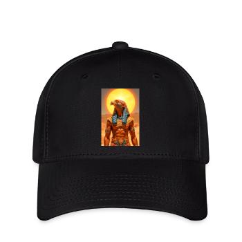 Ra, falkenköpfiger Sonnengott mit leuchtender Sonne - Flexfit Cap - Schwarz - Vorne