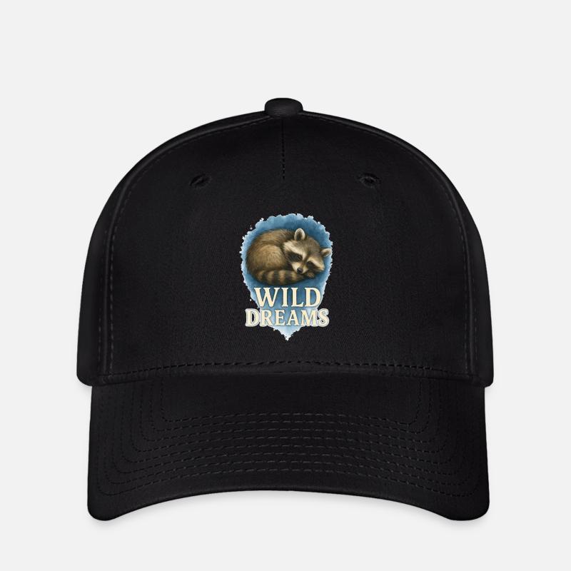 Wild Dreams - Aquarelle de raton laveur endormi - Casquette Flexfit - noir