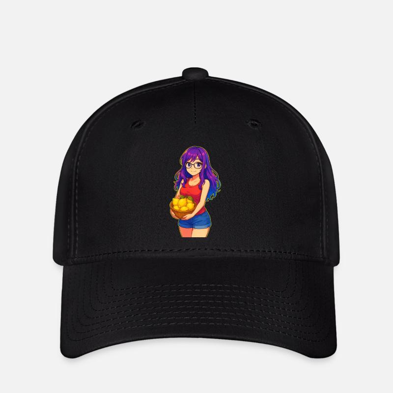 Junge Frau mit Zitronenkorb - Flexfit Cap - Schwarz