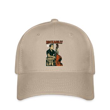 Rockabilly Kontrabass: 50s Musiker & Tattoo Art - Flexfit Cap - Khaki - Vorne