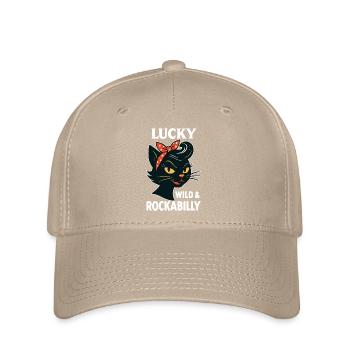 Lucky, Wild & Rockabilly : Black Retro Cat - Casquette Flexfit - kaki - Devant
