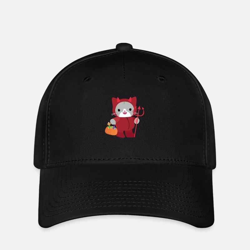 Halloween cat Red Devil. kawai - Flexfit Cap - black