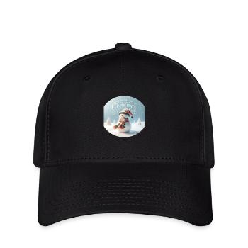 Schneemann mit der Aufschrift "Frohe Weihnachten" - Flexfit Cap - Schwarz - Vorne