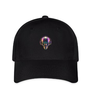 Chromatischer Alien-Kopf mit Kopfhörern - Flexfit Cap - Schwarz - Vorne