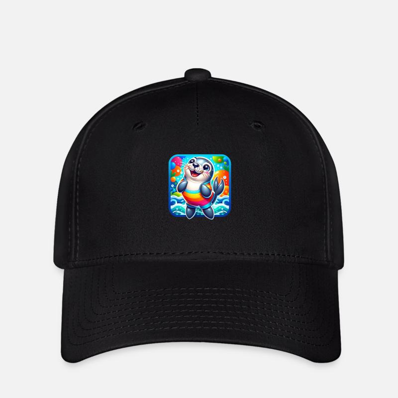 A funny colorful design with a seal - Flexfit Cap - black