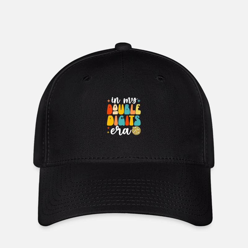 In My Double Digits Era Groovy Funny 10th Birthday - Flexfit Cap - black